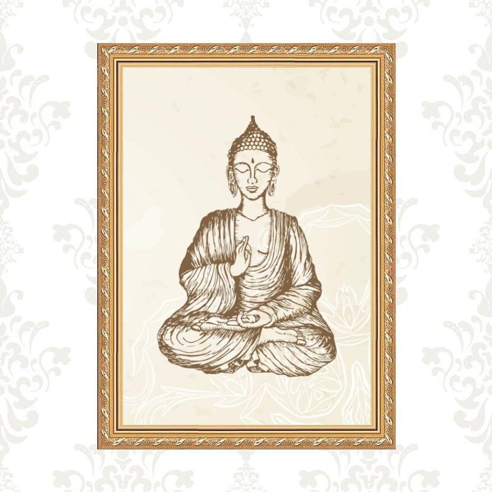 Quadro Moldura Dourada Buda Indiano 45X34Cm