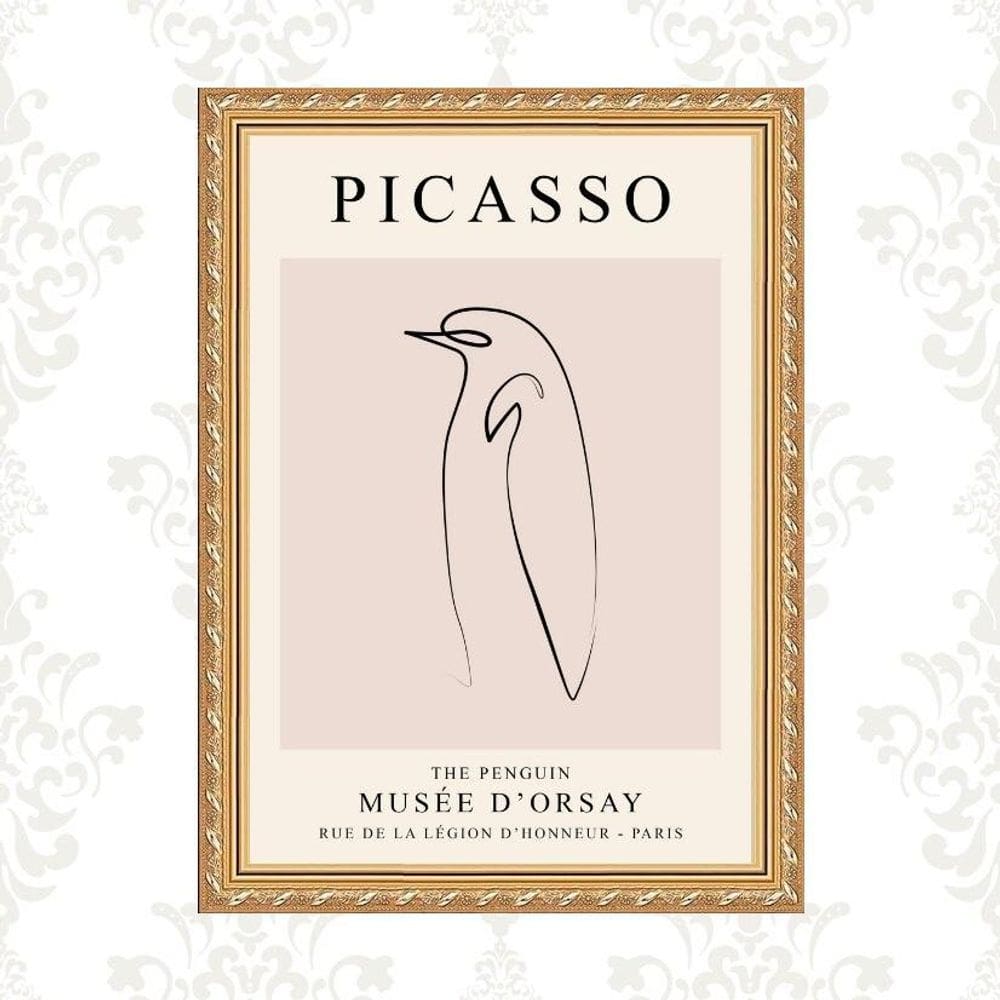 Quadro Moldura Dourada Picasso - Pinguim 33X24Cm
