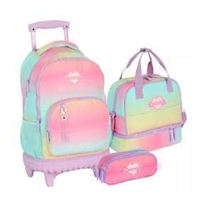 Kit Mochila De Rodinhas + Lancheira + Estojo Roxo - Up4You