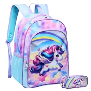 Kit Mochila Escolar Pônei Alças De Costa Tam G Com Estojo