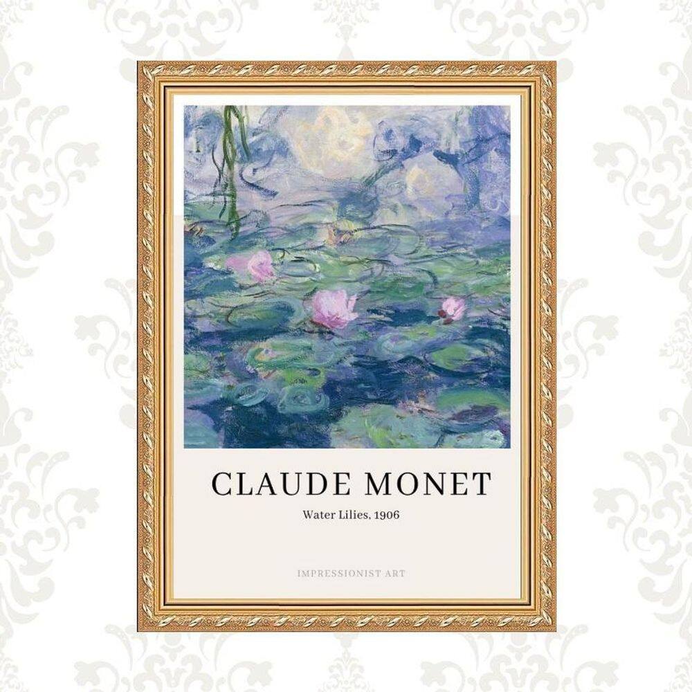 Quadro Moldura Dourada Monet - Lilies 33X24Cm