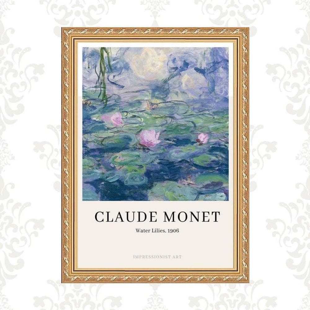 Quadro Moldura Dourada Monet - Lilies 45X34Cm