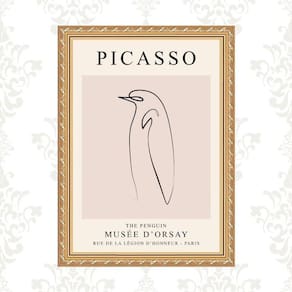 Quadro Moldura Dourada Picasso - Pinguim 45X34Cm
