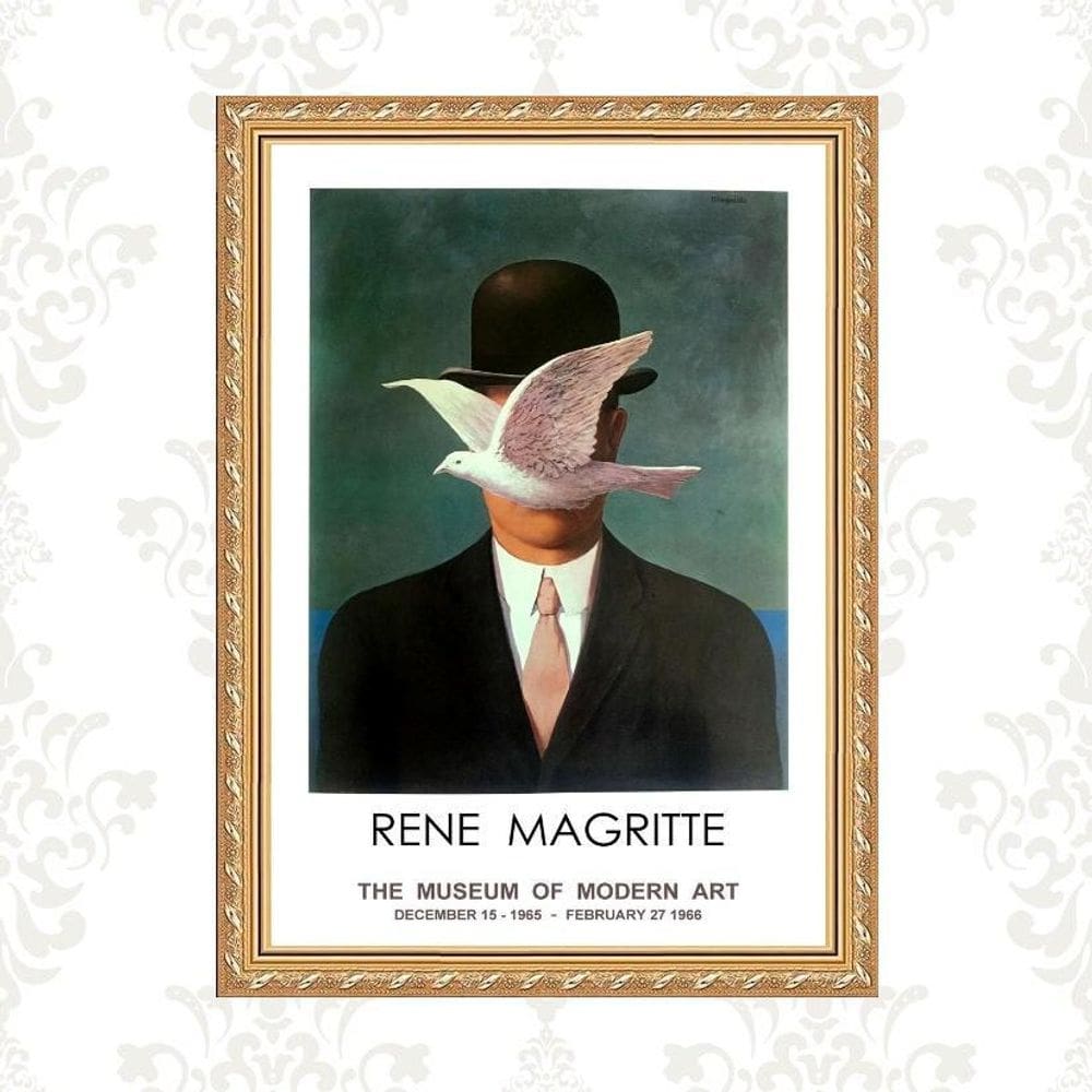 Quadro Moldura Dourada Rene Magritte 24X18Cm