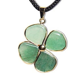 Colar Trevo da Sorte 04 Folhas Quartzo Verde Dourado