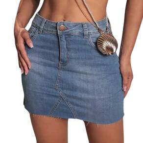 Saia Jeans Lumini Lauren Azul Barra Fio 3017