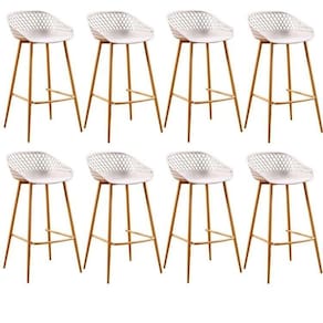 Conjunto com 8 Banquetas Alta com Encosto e Apoio para Pés Clarice Nude