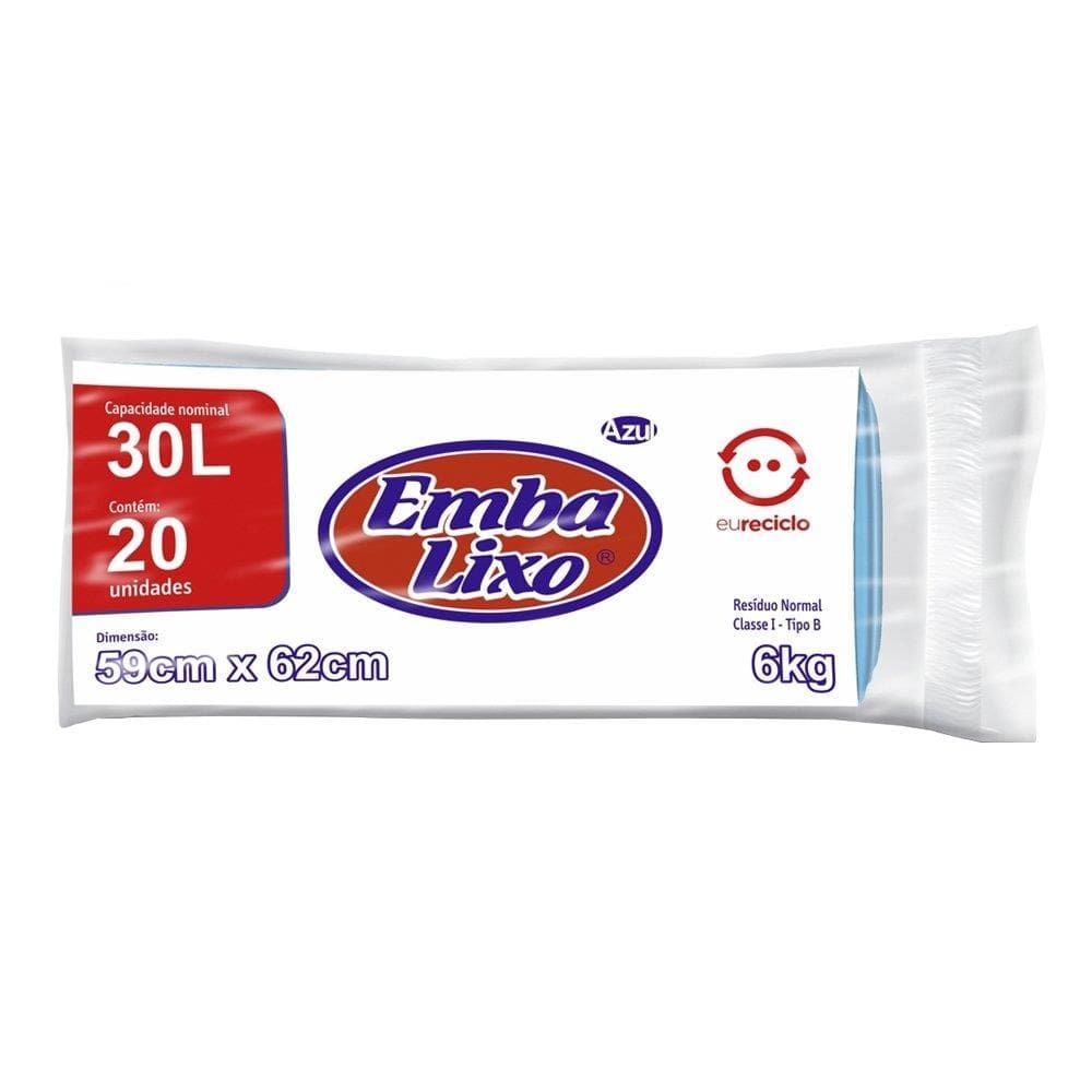 Saco de Lixo Embalixo Rolo Azul 30L - Embalagem com 20 Unidades