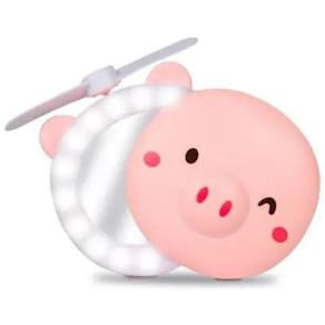 Porquinho Mini Ventilador Portátil Com Espelho Led Maquiagem