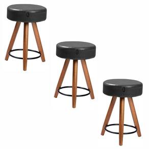 Kit 3 Bancos/Banquetas Estofadas Baixas Confortáveis Sala Cozinha Pés Palito Paris 50 cm