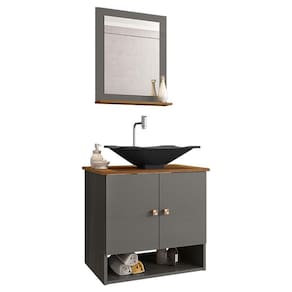 Gabinete Armário Banheiro Deli 2 Portas Cuba Concava Preta