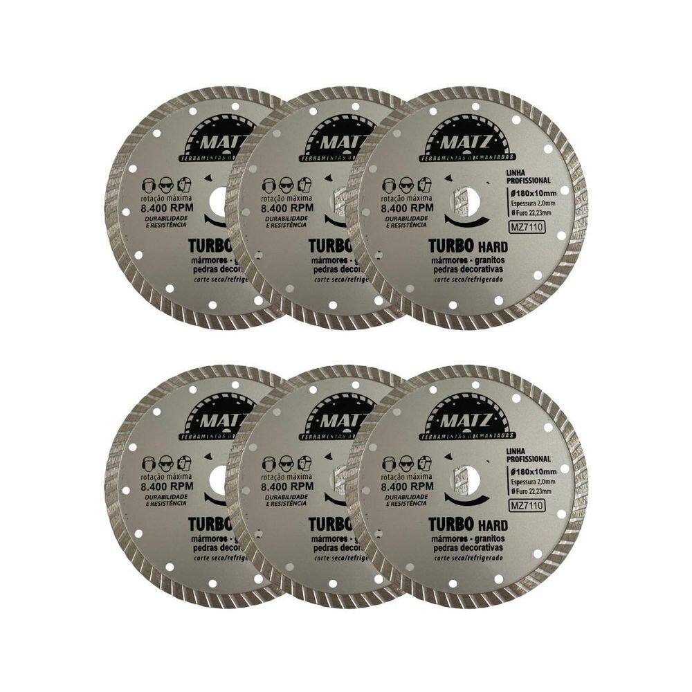Kit 6 Disco De Corte Diamantado Turbo Hard 180X22,23Mm Matz