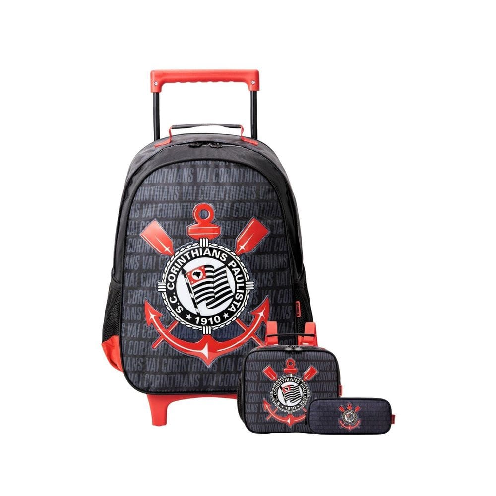 Kit Mochila Rodas+Lancheira+Estojo Triplo Corinthians Timão