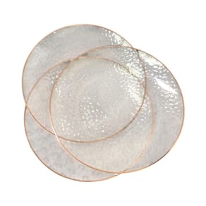 Kit 24 Pratos Acrílico Transparente Redondo Borda Rosê 25Cm