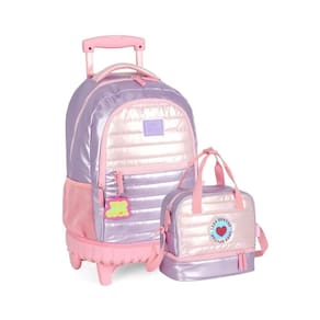 Kit Mochila De Rodinhas + Lancheira Térmica Rosa - Up4You