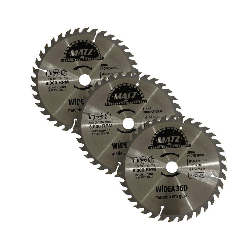 Kit 3 Disco Serra Wídea Madeira 36 Dentes 180Mm X 20Mm Matz