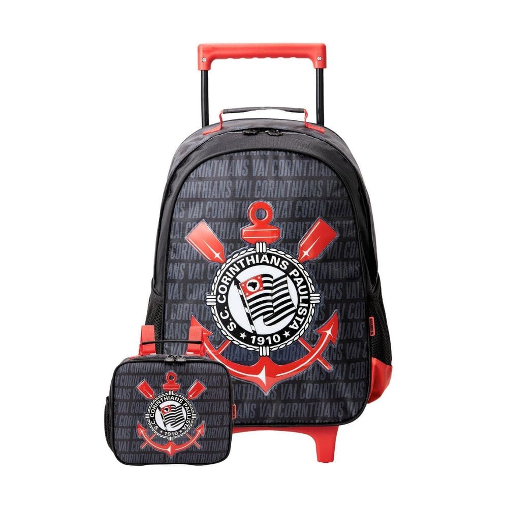 Kit Escolar Mochila De Rodas + Lancheira Térmica Corinthians