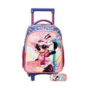 Kit Escolar Minnie Mouse Mochila Com Rodas G + Estojo Triplo