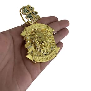 Pingente Leão Quem Me Guarda Gratidão G - Banhado A Ouro