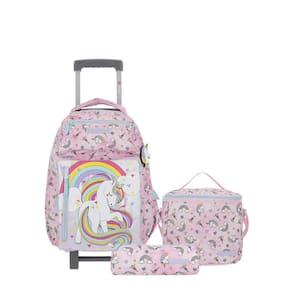 Kit Mochila Roda New Run Unicórnio Lancheira Térmica Estojo