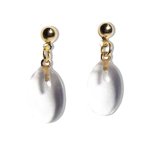 Brinco Cabochão Oval Pedra Cristal Natural Pino Dourado