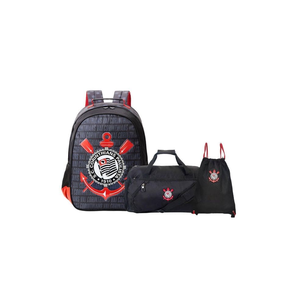 Kit Mochila De Costas+Saco+Sacola Viagem Corinthians Oficial