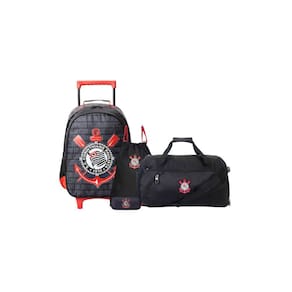 Kit Mochila+Estojo Triplo+Saco+Sacola De Viagem Corinthians