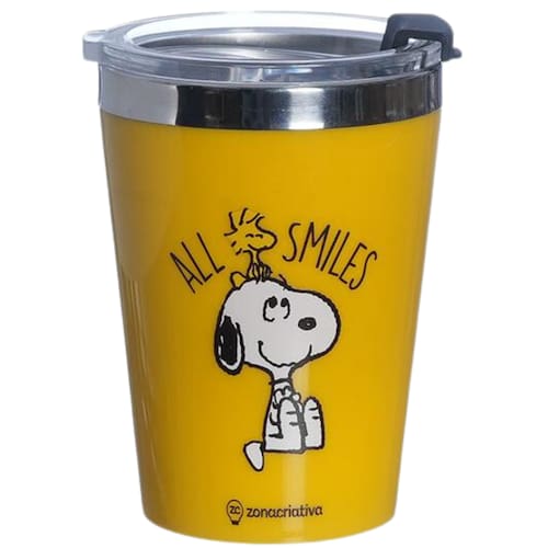 imagem-Copo Snoopy E Woodstock Térmico Quente Gelado 300ml Com Tampa Oficial Peanuts