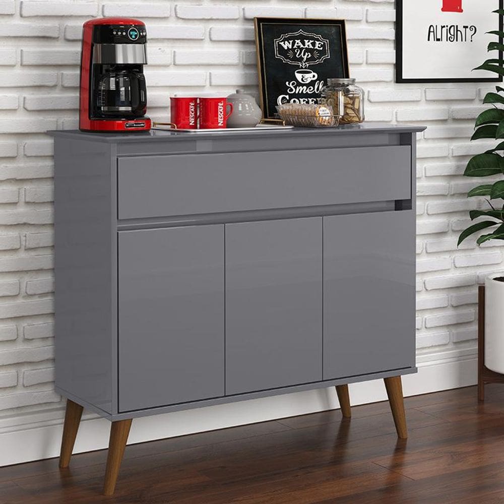 Aparador Buffet Zeus 1 Gaveta e 3 Portas Pés Madeira Maciça Off White/Freijo
