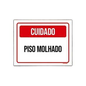 Kit 10 Placa Sinalização - Cuidado Piso Molhado Vermelho