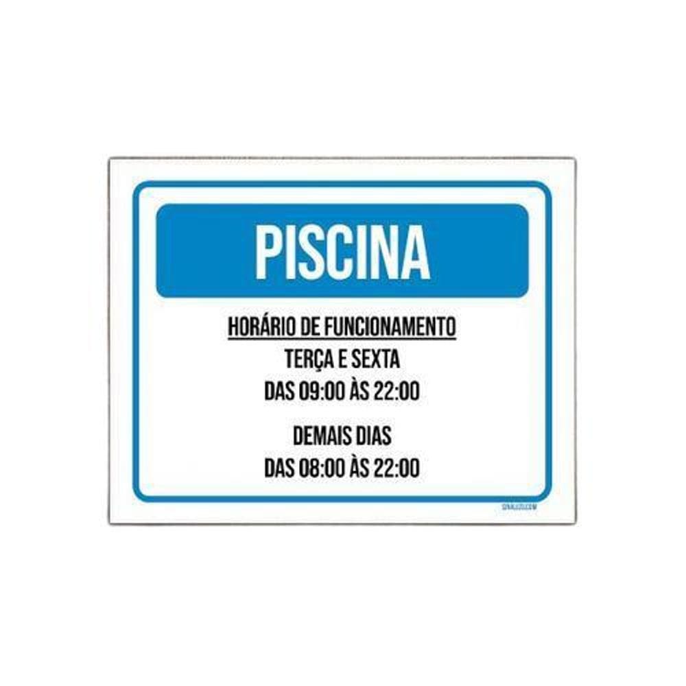 Kit 5 Placa Sinalização - Piscina Horário Terça Sexta