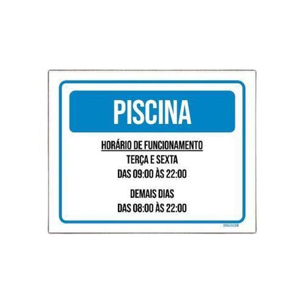 Kit 5 Placa Sinalização - Piscina Horário Terça Sexta