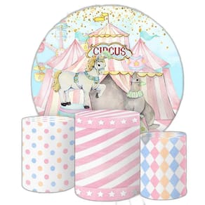 Painel Redondo E Capas Tecido 3D Circo Vintage Rosa Fkpc-678