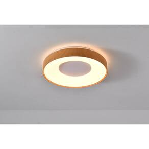 Plafon Edge Moderno Redondo Em Led Cor Madeira E Branco