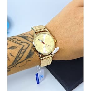 Relógio Feminino Redondo Quartz Pulseira Bracelete de Mola Elástica Aço Inoxidável Analógico Relógios de Pulso Gold rose