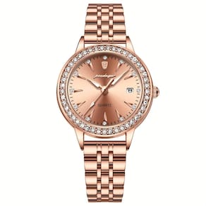 Relógio de Quartzo Elegante para Mulheres - Luxo com Strass, Pulseira de Aço Inoxidável
