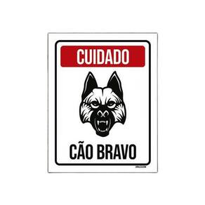 Placa De Sinalização - Cuidado Cão Bravo 27X35