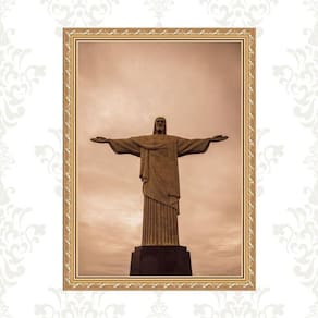Quadro Moldura Dourada Rio De Janeiro - Cristo 24X18Cm
