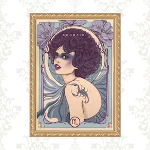 Quadro Moldura Dourada Signo Escorpião 24X18Cm