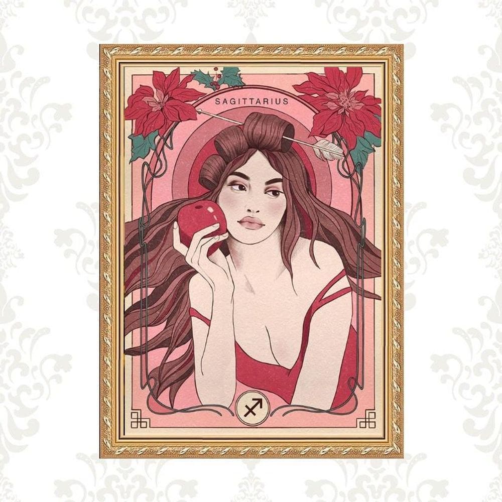 Quadro Moldura Dourada Signo Sagitário 33X24Cm