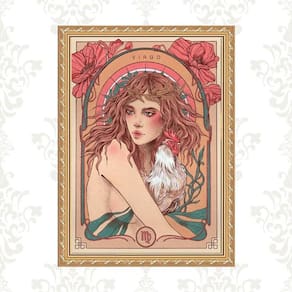 Quadro Moldura Dourada Signo Virgem 24X18Cm
