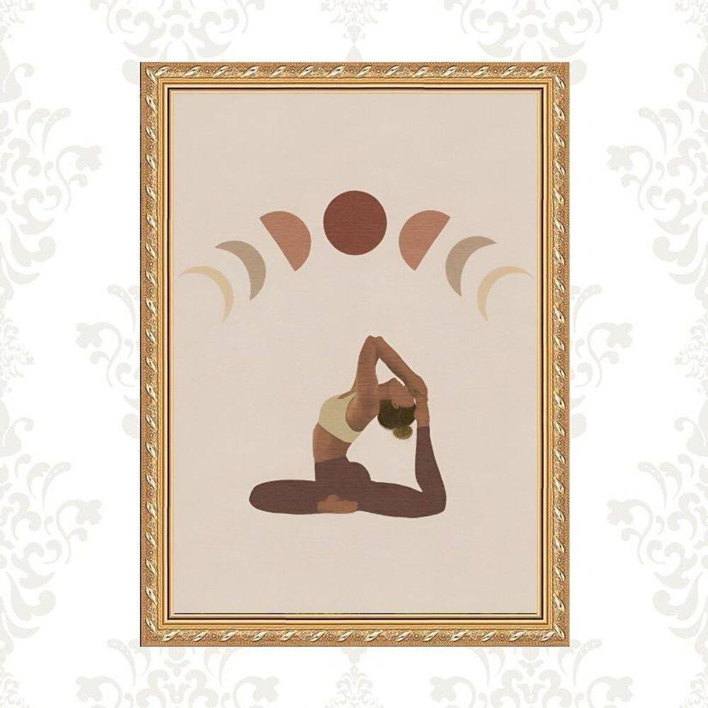 Quadro Moldura Dourada Yoga - Fases Lua 45X34Cm