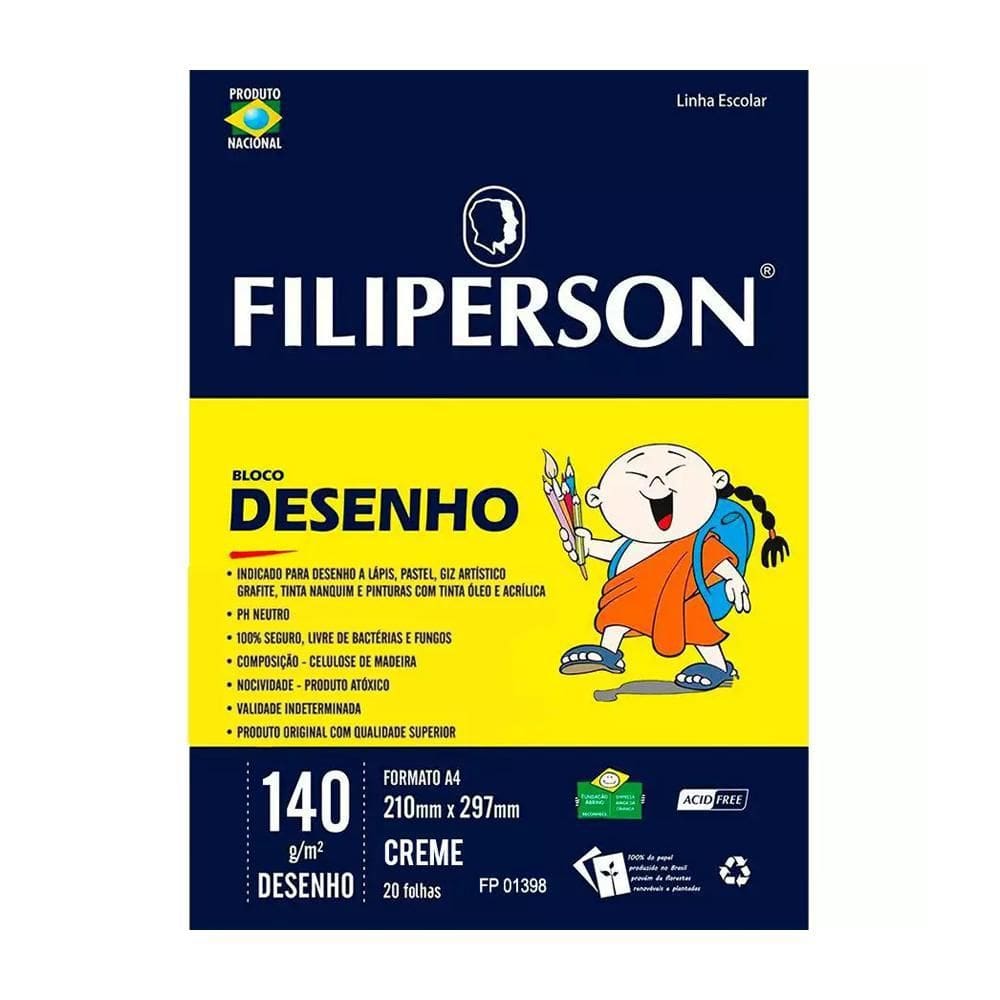 Bloco Desenho A4 Filiperson 180G 20 Folhas Com 5 Blocos