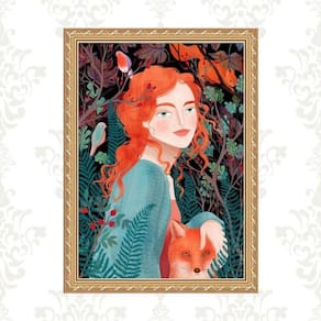 Quadro Moldura Dourada Ruiva Raposa 45X34Cm