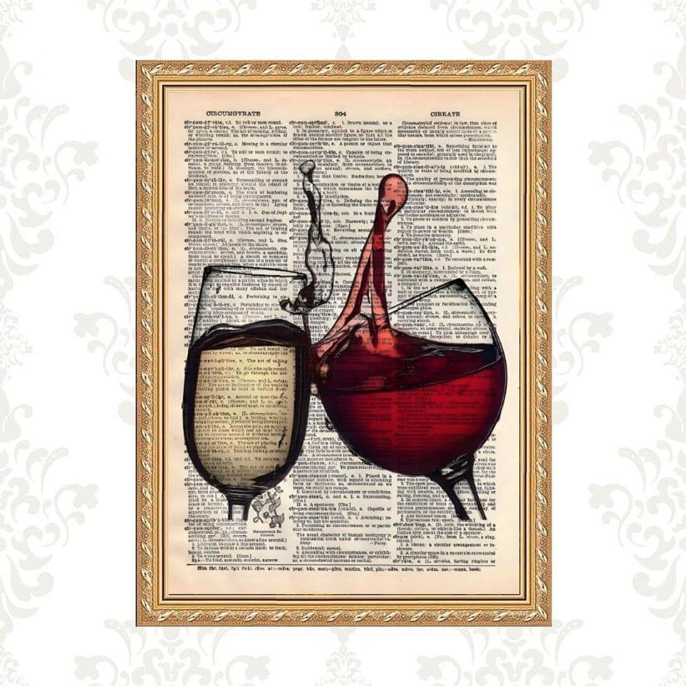 Quadro Moldura Dourada Vinho Tinto E Branco 45X34Cm