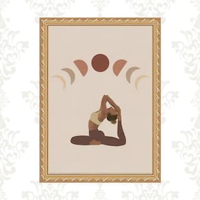 Quadro Moldura Dourada Yoga - Fases Lua 45X34Cm