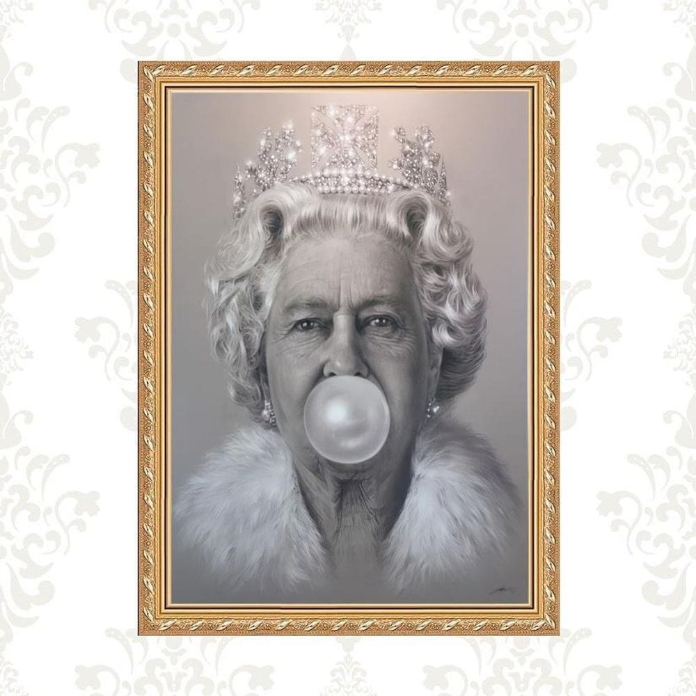 Quadro Moldura Dourada Rainha Elizabeth 24X18Cm