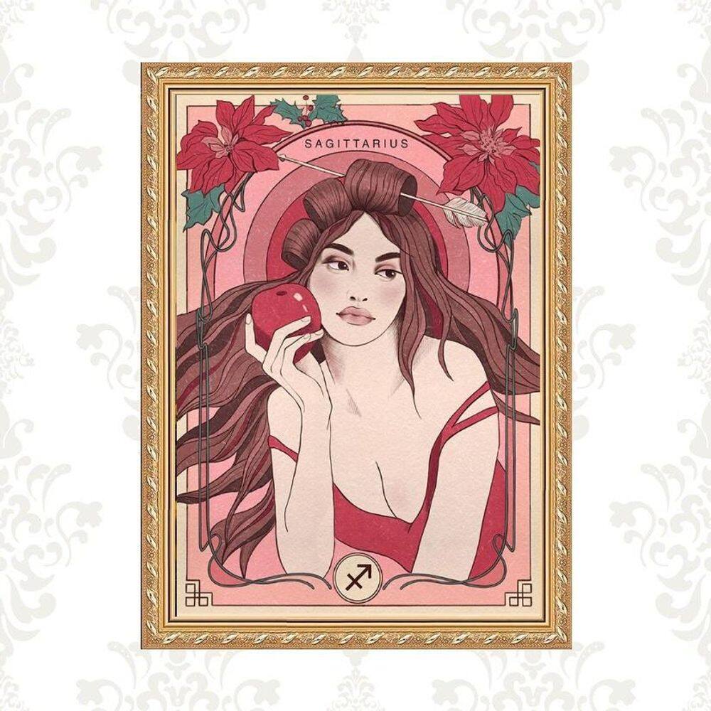 Quadro Moldura Dourada Signo Sagitário 45X34Cm