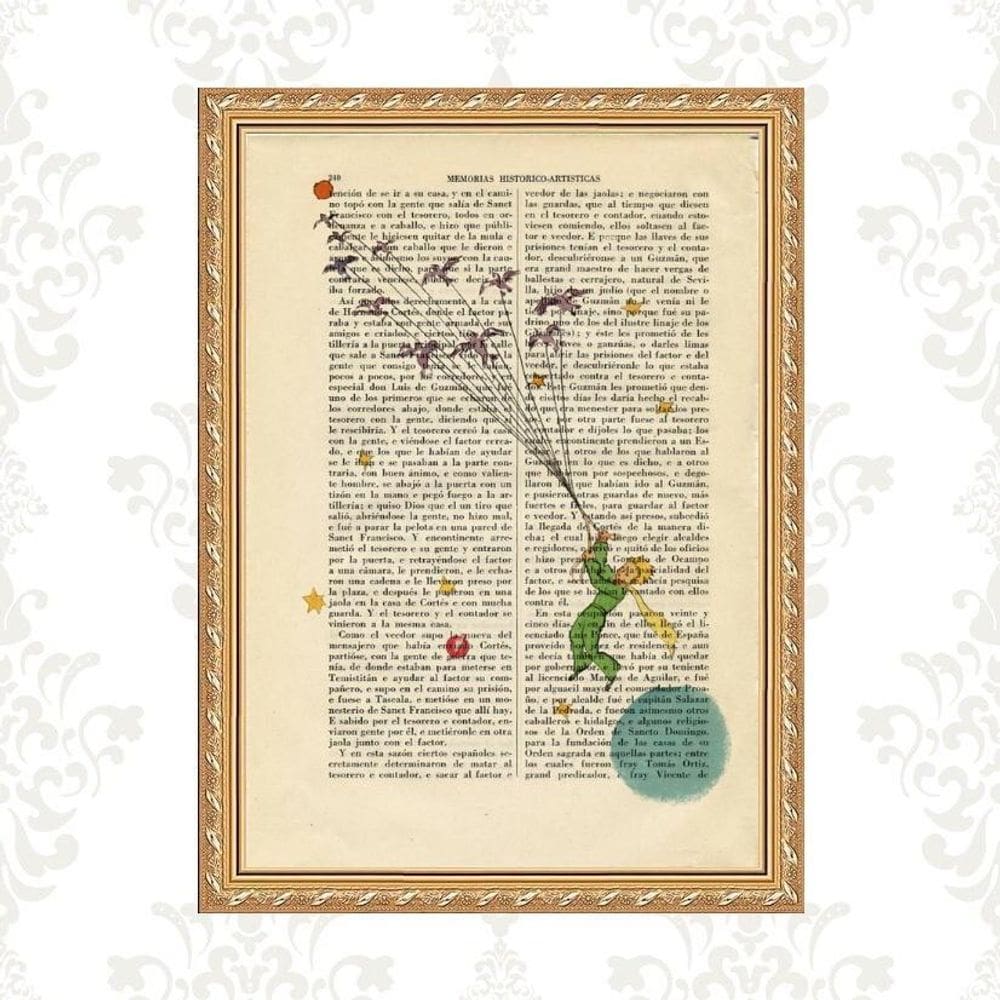 Quadro Moldura Dourada Pequeno Príncipe Vintage 24X18Cm