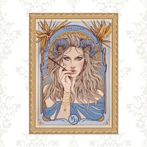Quadro Moldura Dourada Signo Capricórnio 45X34Cm